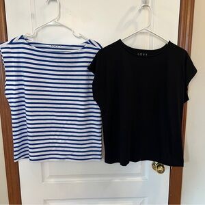 SET! LOFT Ladies Large Like NEW Boxy Basics Shirts! Royal Stripe & Black